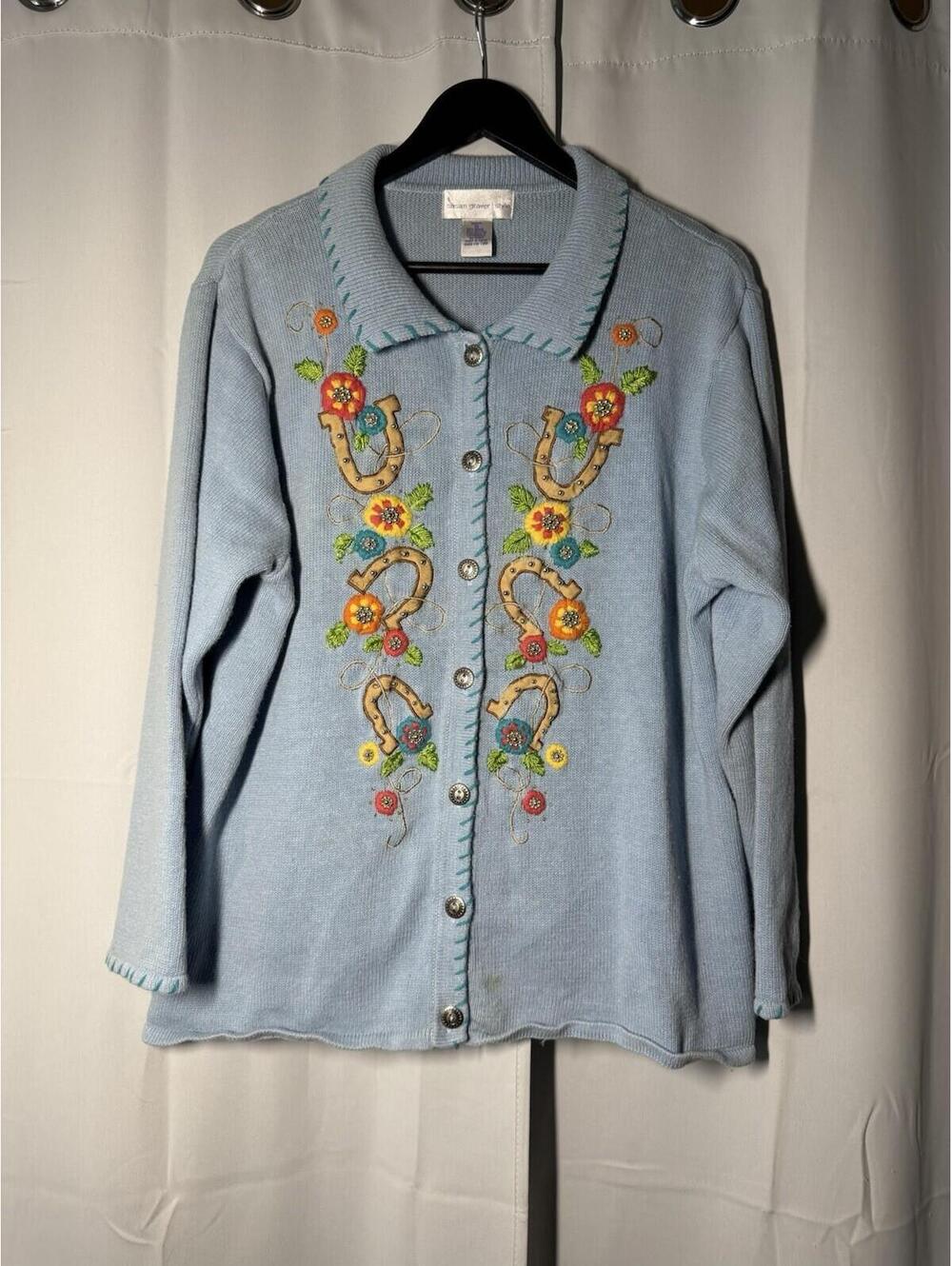 Susan Graver Vintage Horse Sweater - Grannycore Western Cowgirl Country 1X